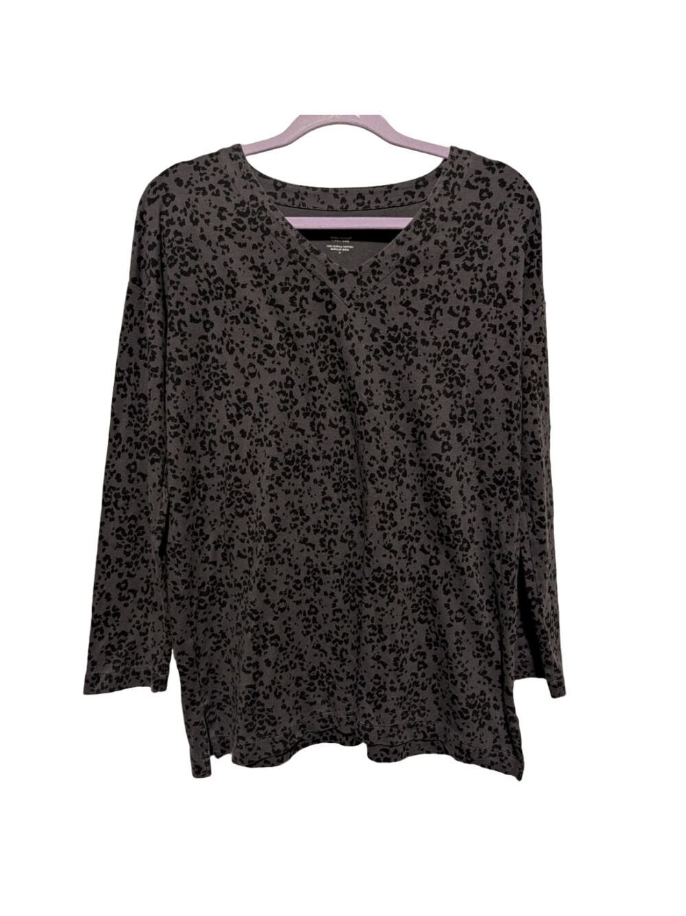 J. Jill Supima Cotton V-Neck Tunic Dark Gray Animal Print Small